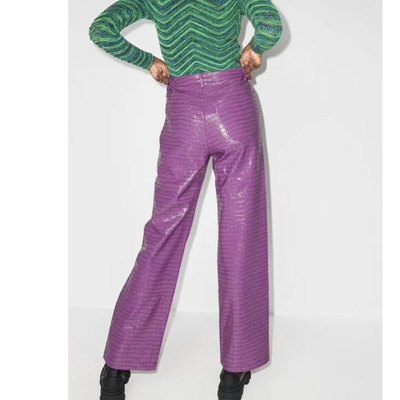 New ROTATE Birger Christiansen Purple Croc Vegan Leather Pants Size 0 FR 34 - Picture 8 of 16